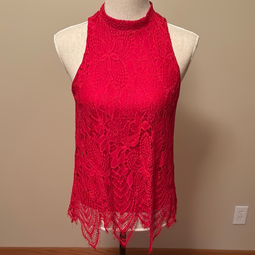 Blue Rain Elegant Red Lace Halter Top